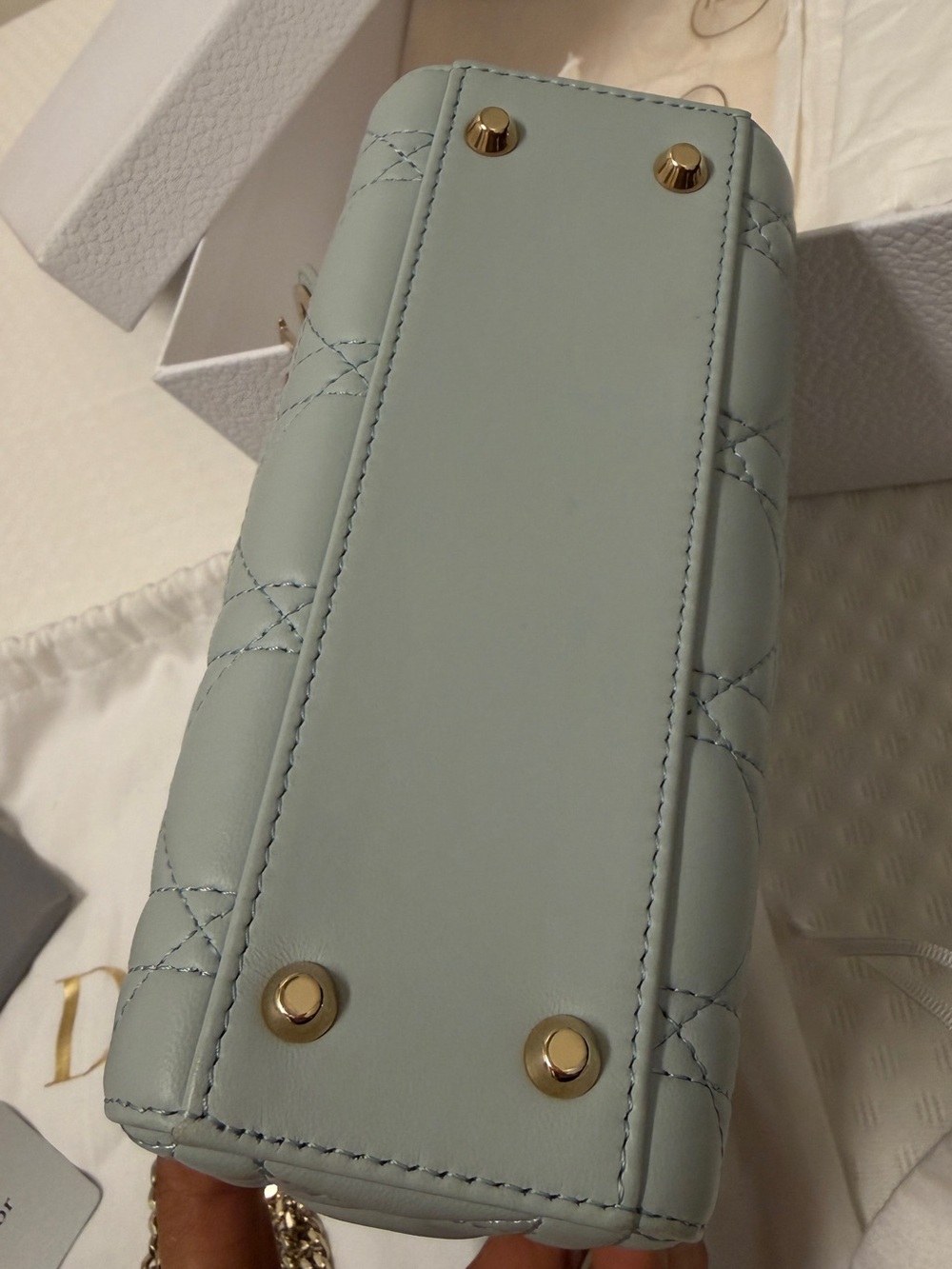 Dior Mini Lady Dior Top Handle Bag in Pale Slate Gray with Gold Hardware - Picture 9 of 10